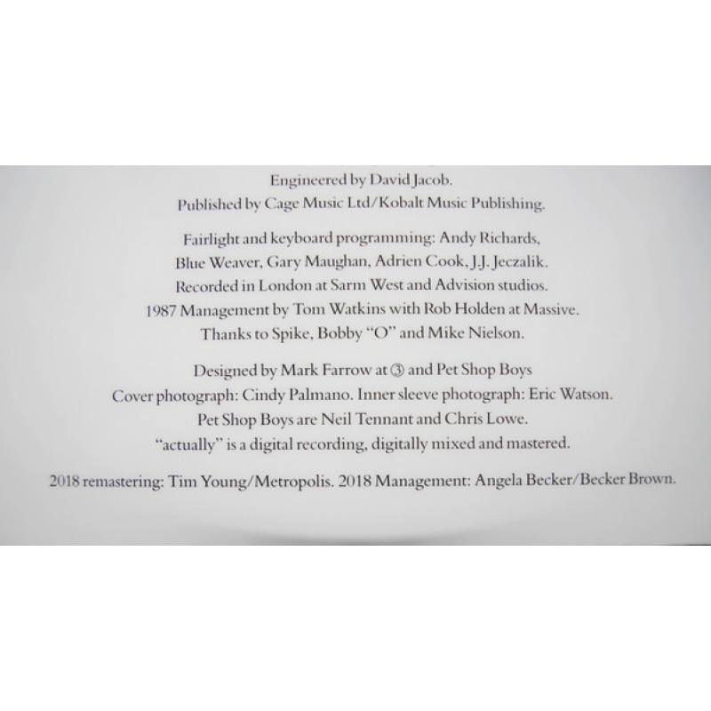 Pet Shop Boys - Actually (USA & Europe 02 Mar 2018)