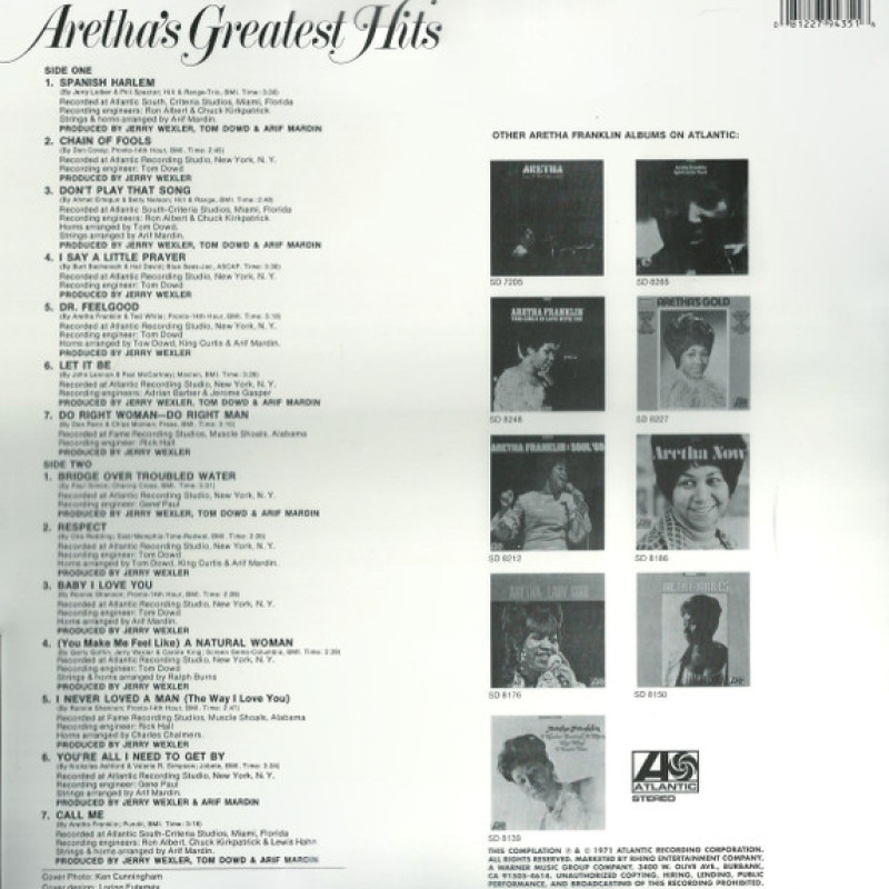Вінілова платівка  Aretha Franklin - Aretha's Greatest Hits (Vinyl, LP, Compilation, Reissue)