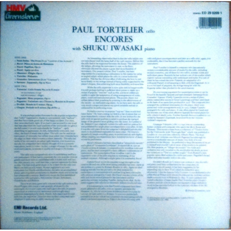Paul Tortelier With Shuku Iwasaki - Plays Encores (UK)