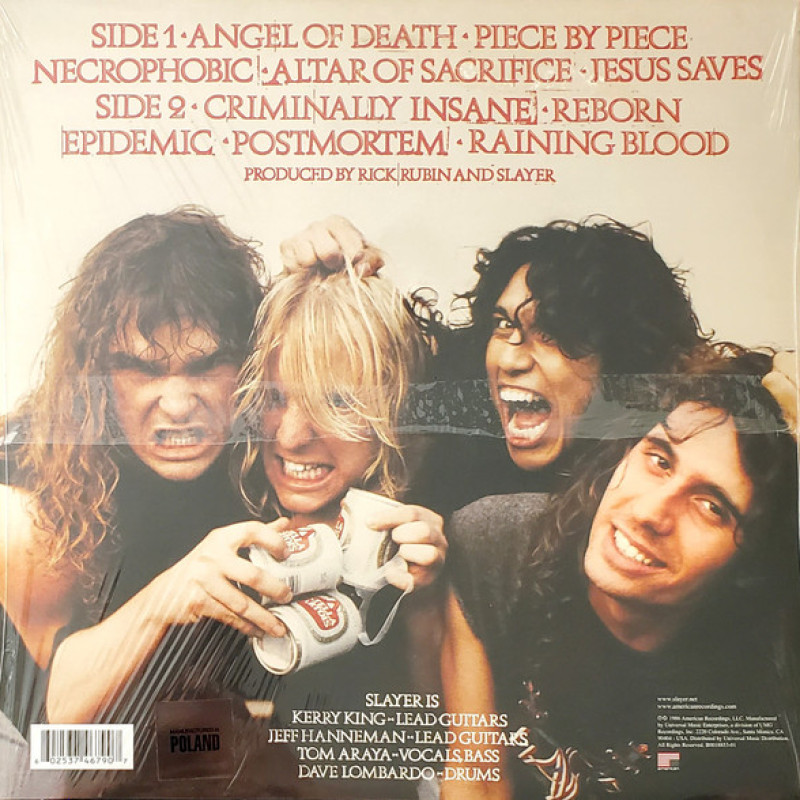 Вінілова платівка  Slayer - Reign In Blood (Vinyl, LP, Album, Reissue, Remastered)