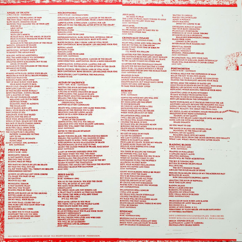Вінілова платівка  Slayer - Reign In Blood (Vinyl, LP, Album, Reissue, Remastered)
