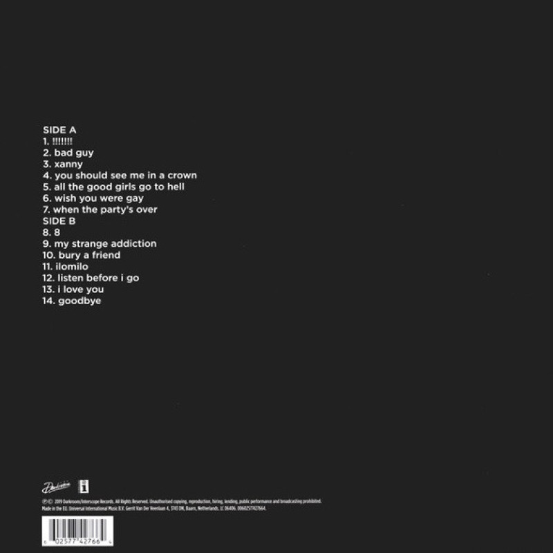 Billie Eilish - When We All Fall Asleep, Where Do We Go? (Europe 29 Mar 2019)