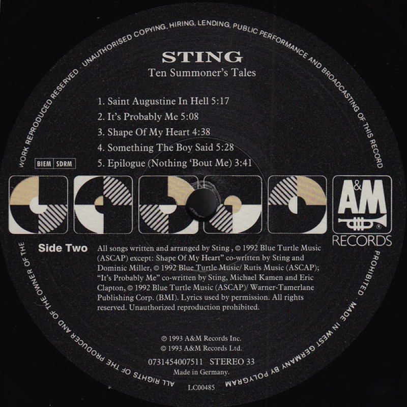 Sting - Ten Summoner's Tales (Europe 30 Sep 2016)
