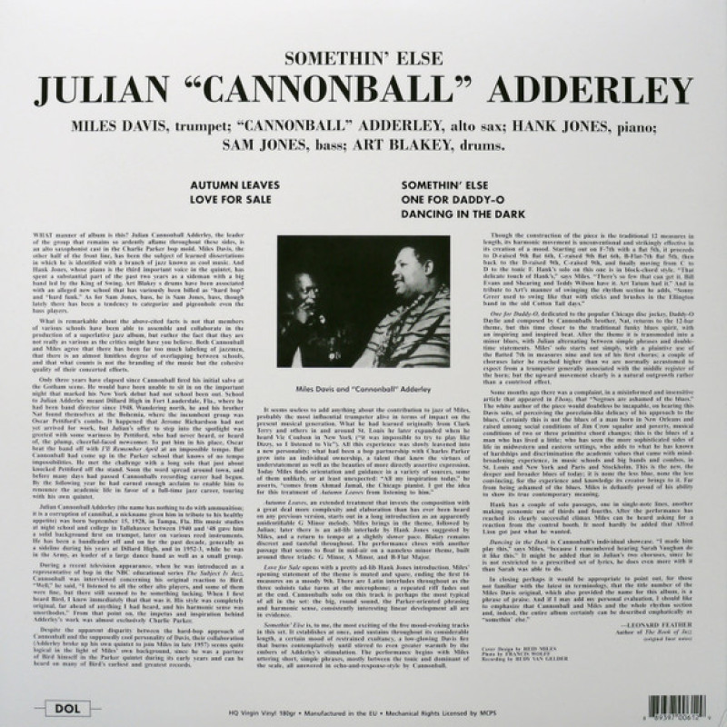 Вінілова платівка  Cannonball Adderley - Somethin' Else (Vinyl, LP, Album, Reissue)