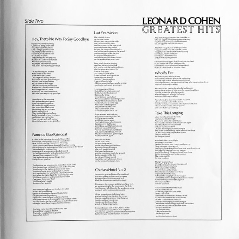 Leonard Cohen - Greatest Hits (Europe 2018)