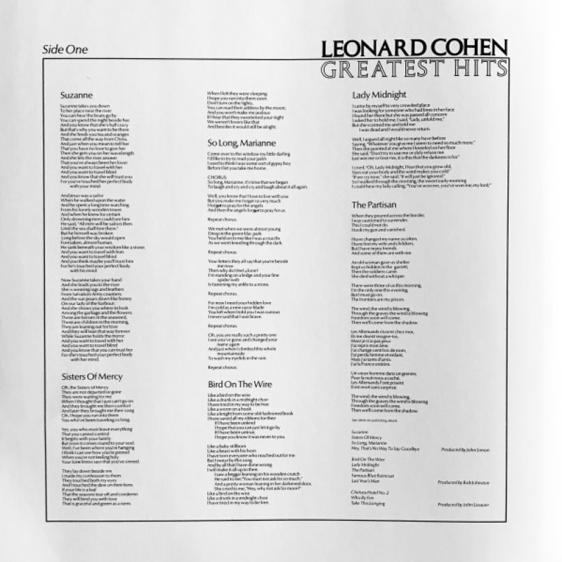 Leonard Cohen - Greatest Hits (Europe 2018)