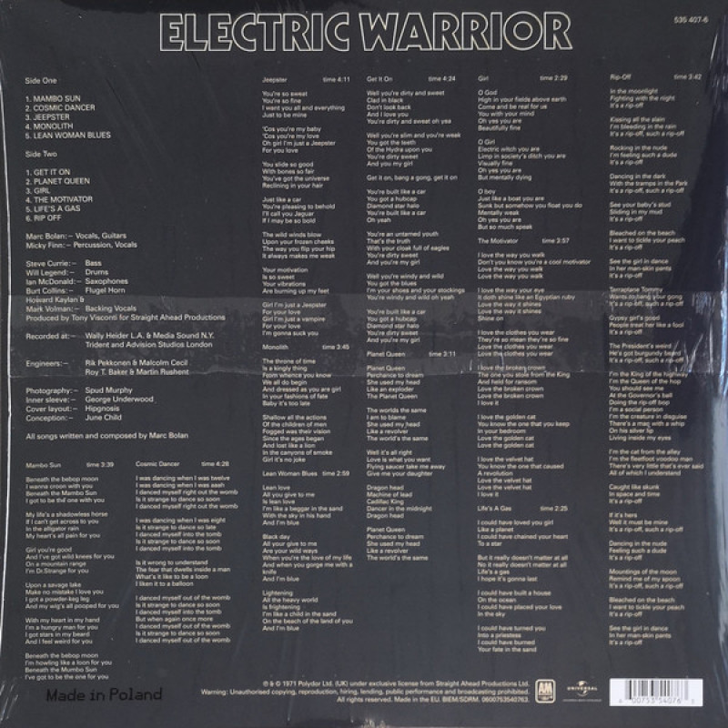 Вінілова платівка  T. Rex - Electric Warrior (Vinyl, LP, Album, Reissue)