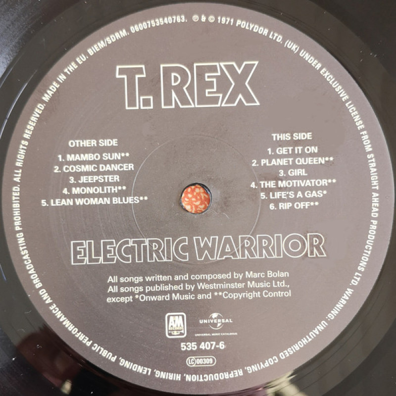 Вінілова платівка  T. Rex - Electric Warrior (Vinyl, LP, Album, Reissue)