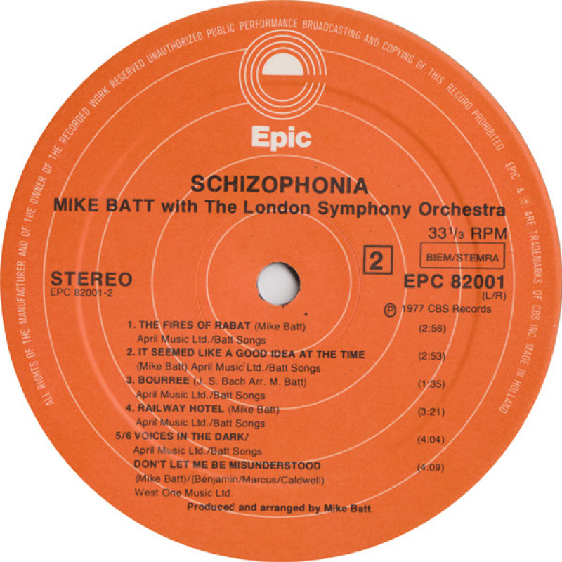 Mike Batt With London Symphony Orchestra, The - Schizophonia (Europe 1977)