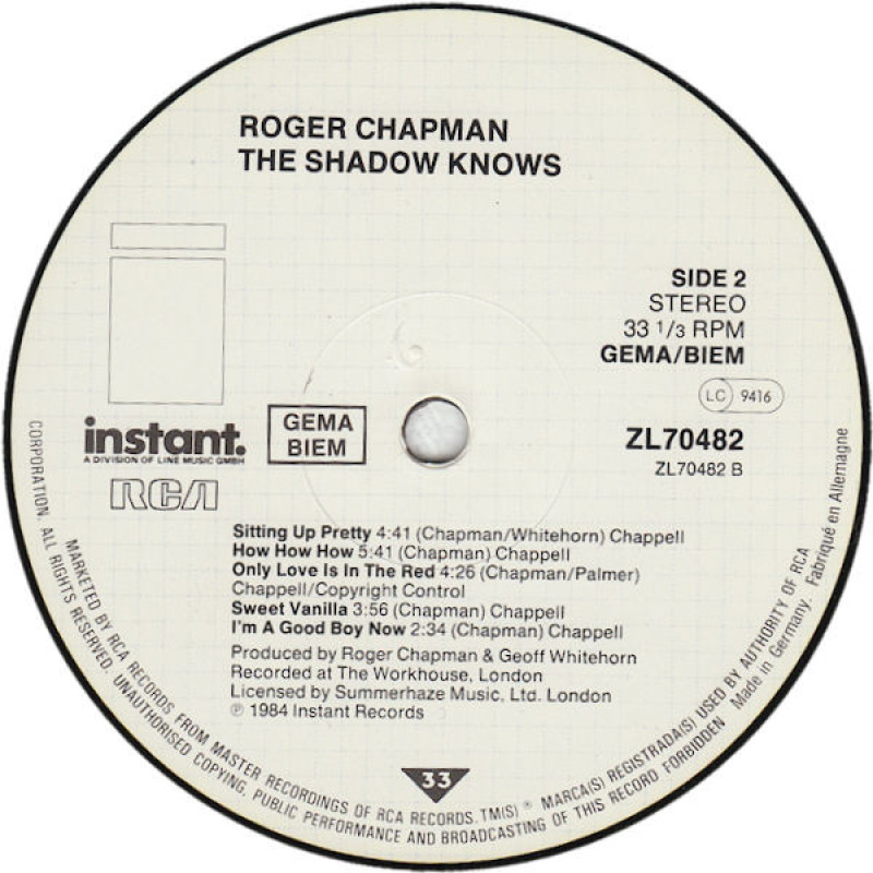 Roger Chapman - The Shadow Knows (Europe 1984)