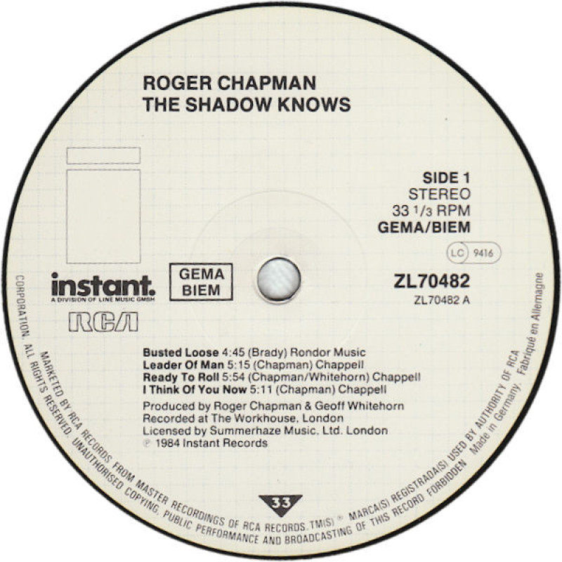 Roger Chapman - The Shadow Knows (Europe 1984)