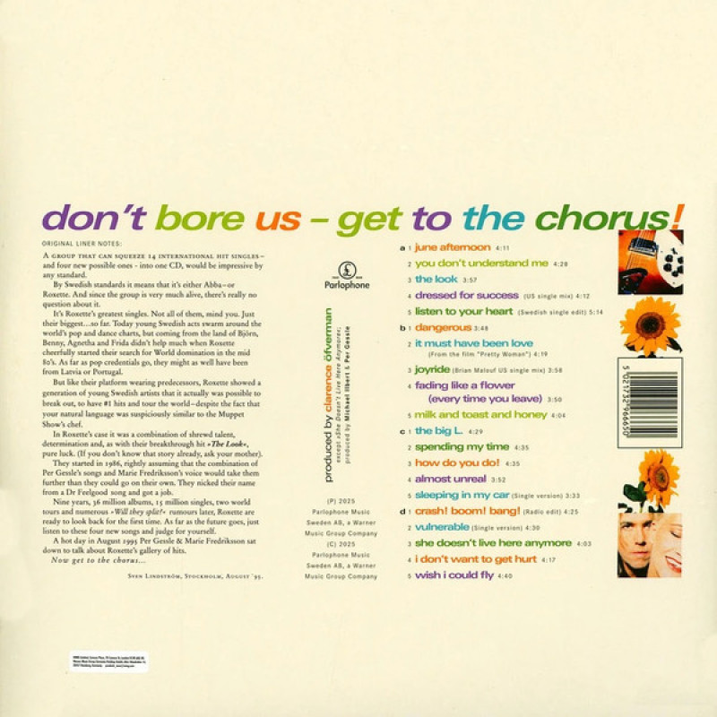 Вінілова платівка  Roxette - Don't Bore Us - Get To The Chorus! (Roxette's Greatest Hits) (Vinyl, LP, Compilation, Reissue, Remastered)