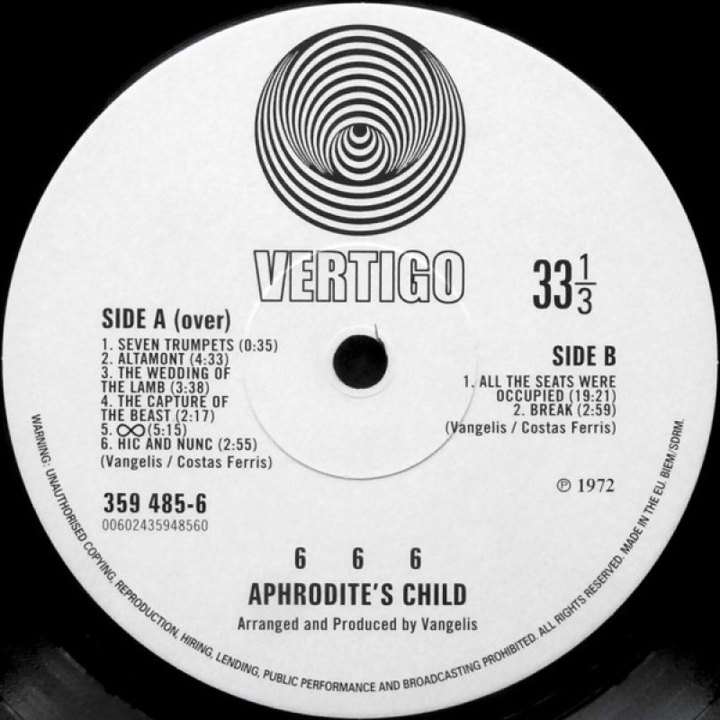 Вінілова платівка  Aphrodite's Child - 666 (The Apocalypse Of John 13/18)  (Vinyl, LP, Album, Reissue, Remastered)