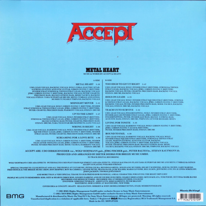 Вінілова платівка  Accept - Metal Heart (Vinyl, LP, Album, Reissue)