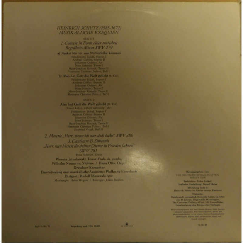 Heinrich Schütz, Dresdner Kreuzchor, Rudolf Mauersberger - Musikalische Exequien SWV 279-281 (German Democratic Republic (GDR) 1971)