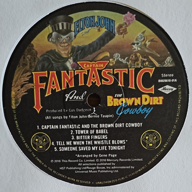 Вінілова платівка  Elton John - Captain Fantastic And The Brown Dirt Cowboy (Vinyl, LP, Album, Reissue, Repress, Stereo)
